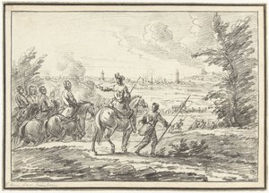 都市の前の丘の上のライダー 作： Adam Frans van der Meulen (possibly)