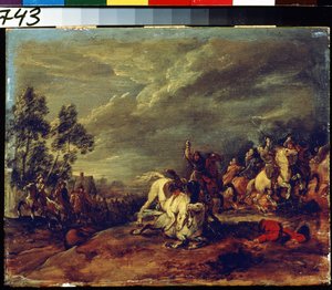 戦い。 戦い。 Adam Frans van der Meulen (1632-1690) の絵画。 木に油彩。 フランダースの芸術、バロック様式。 プーシキン美術館、モスクワ。