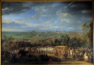 Entre du roi XIV et de la reine Marie Therese le 30 juillet 1667 à Arras" アダム・ファン・デル・ミューレン（1632-1690）の絵画 17世紀の太陽。2,32 x 3,31 m 作： Adam Frans van der Meulen