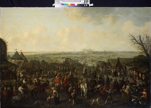 ""The siege of a town" (町の包囲) 包囲された町での日常の風景。 Adam Frans van der Meulen (1632-1690) の絵画 17 世紀 エルミタージュ美術館 サンクトペテルブルク 作： Adam Frans van der Meulen