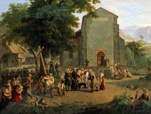 革命後に礼拝を再開した様子。アダム・トッパー（1766-1847）によるスイスの絵画 作： Adam Topffer