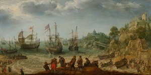 岩だらけの海岸を離れて出荷します、1621 作： Adam Willaerts