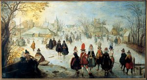 Les skaters アダム・ヴァン・ブリーン(1599-1665)の絵画 17世紀 Sun.0.35×0.65m 作： Adam van Breen