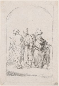 東洋の衣装を着た 4 人の立っている男性のグループ、1795 年。