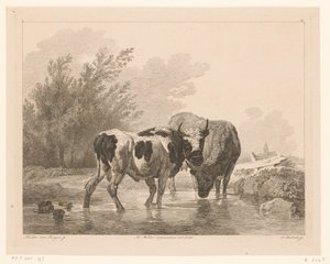 小川の 2 頭の牛 オランダの巨匠による絵画後の動物（シリーズタイトル） Différens animaux gravés d