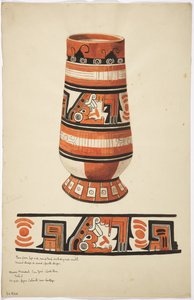 コスタリカのカルタゴ近郊にあるアクア・カリエンテの壺とそのデザイン（水彩画