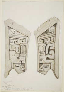 メキシコ・ベラクルスのアルヴェド石のレリーフ（水彩画 作： Adela Breton