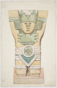 メキシコ、チチェン・イッツァ、ジャガーの上部神殿（A神殿）、外室、カリヤチッドIII（水彩画 作： Adela Breton