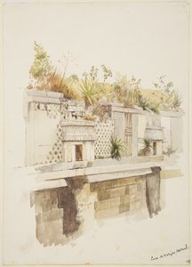 メキシコ・ウクスマル「カサ・デ・モンハス」 遺跡の上階の絵（水彩画 作： Adela Breton