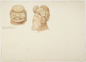 ボリビア、ティアワナコ（ティワナク）の粘土や石の像（水彩画 作： Adela Breton