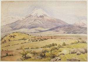 メキシコ・プエブラ州アトリクスコのPopocatépetlさんから、午前10時30分にやってくる雲（水彩＆ボディカラー 作： Adela Breton