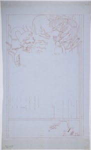 メキシコ・チチェン・イッツァ「ジャガーの上の神殿」東壁に描かれた壁画のコピー
 (赤インクと黒鉛で描かれた壁画) 作： Adela Breton