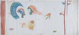 メキシコ、アカンセの小部屋にあった壁画のコピー 鉛筆の線、水彩 3つの部分に分かれている（鉛筆の線と水彩