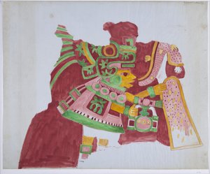 メキシコ、テオティワカン、テオパンカクスコの「カサ・デ・バリオス（司祭の家）」の壁画の一部をコピー（水彩、グラファイト 作： Adela Breton