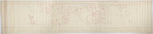メキシコ、チチェン・イッツァ、ジャガーの上部神殿、西壁に描かれた壁画のアウトライン・トレース（赤インク、黒鉛 作： Adela Breton