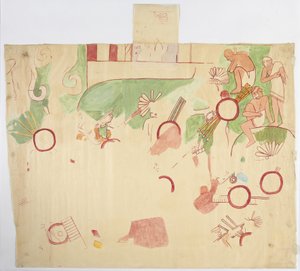 メキシコ、チチェン・イッツァ、ジャガーの上部神殿、東壁の絵（水彩、ボディカラー、グラファイト 作： Adela Breton