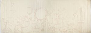 メキシコ、チチェン・イッツァ、ジャガーの上部神殿、北壁からの絵画 北部（赤インク、グラファイト 作： Adela Breton