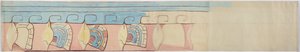 メキシコ・アカンチェの漆喰フリーズの上層部の絵画 作： Adela Breton