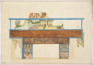 メキシコ、チチェン・イッツァ、ジャガーの上部神殿の西壁に描かれた壁画の1/4スケールコピー（水彩、ボディカラー、グラファイト 作： Adela Breton