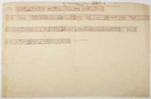 メキシコ・ウクスマル神殿の遺跡／石のレリーフ フリーズを描いたもの（水彩画 作： Adela Breton
