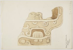 メキシコ・ウクスマル神殿の遺跡／石のレリーフ 石の彫刻の一部を描いたもの（水彩画 作： Adela Breton