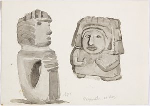 メキシコ、パパントラの石像（水彩画 作： Adela Breton