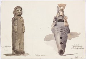 メキシコ、トルーカ、マリナルコの石像（水彩画 作： Adela Breton