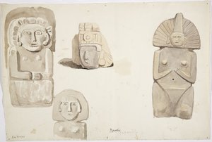 メキシコ・パパントラの石像（水彩画 作： Adela Breton