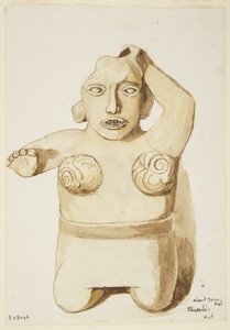 グアナカトランの滝 もう一つは胸を飾った人物（水彩画 作： Adela Breton