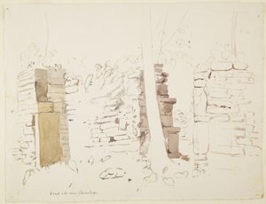 メキシコ・ベラクルス州のチクアロケ（パパントラ）の大遺跡 石垣を示す（水彩画 作： Adela Breton