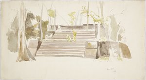 ベラクルスのセンポアラ（ゼンポアラ）にある「クリタス神殿」の階段（水彩画）。 作： Adela Breton