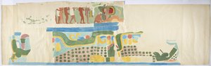 メキシコ、チチェン・イッツァ、ジャガーの上部神殿、扉越しに描かれた壁画のトレース（水彩、ボディカラー、黒鉛 作： Adela Breton