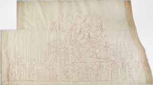 メキシコ、チチェン・イッツァ、ジャガーの上部神殿、南側ヴォールト天井の壁画の痕跡

 (赤インク)