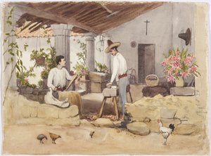 サドルを作る2人の男性、サドルショップ、コスコマテペク、メキシコ 作： Adela Breton