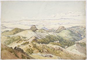 メキシコ、イダルゴ、セロ・デ・ナバハスからの眺め（水彩画 作： Adela Breton