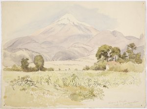 メキシコ、コスコマテペック州、スファン近郊のオリサバ火山（水彩画 作： Adela Breton