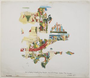メキシコ、ユカタン州、チチェン・イッツァのカサ・デ・モンハスの大部屋の中にある丸天井の壁画（水彩画