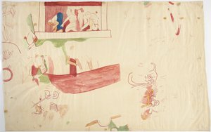 メキシコ、チチェン・イッツァ、ジャガーの上部寺院、南東の壁、内室からの壁画 作： Adela Breton