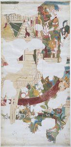 リネンタイプの紙に水彩画 メキシコ、チチェン・イッツァのカサ・デ・モンハスの大部屋にある丸天井の壁画をトレース（水彩・ボディカラー 作： Adela Breton