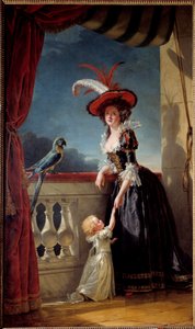 フランスのルイーズ・エリザベート（ルイ15世の娘）パルマ公爵夫人（1727-1759）とその息子ドン・フェルディナンド（1751-1802）の足元の肖像 画：アデレード・ラビル・ギアール（1749-1803） 1788年 日の丸。2,72x1,6 m 作： Adelaide Labille Guiard