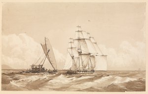 フィジー諸島モアル沖のダブルカヌー、1849年9月26日［フィジー］ 作： Admiral Sir Edward Gennys Fanshawe