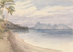 1849年8月25日、パペイチ（タヒチ、ソサエティ諸島）付近からエイメオ（モーレア島）」。