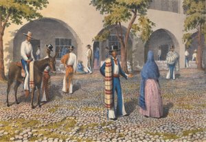 メキシコ人、テピック［メキシコ］の広場、1850年8月19日～13日」。 作： Admiral Sir Edward Gennys Fanshawe