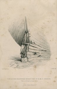 H.M.S.テラー号の破損した船尾柱の写真。