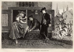 1873年にシャルル・ド・コステールがゼランデ（ネールランデ）への旅を描いたアドルフ・ディレンスの絵の後にエングレーヴィングされたもので、1874年の "Le tour du monde "に掲載されました。 作： Adolf Alexander Dillens