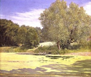 池を離れる漁師 作： Adolf Alfred Larsen