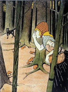 赤ずきんちゃんヤコブ・グリム（1785-1863）とウィルヘルム・グリム（1786-1859）兄弟の物語。イラスト：アドルフ・ホーファー