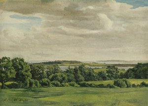 ホルスタインの風景、1827年（カードに取り付けられた紙に油彩） 作： Adolf Vollmer