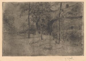 かやぶき屋根の農家 作： Adolf le Comte (signed by artist)