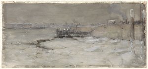 ロッテルダムのマース川で氷を砕く 作： Adolf le Comte